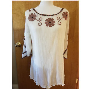 Roja Ivory Brown Cornflower Tunic Size Medium